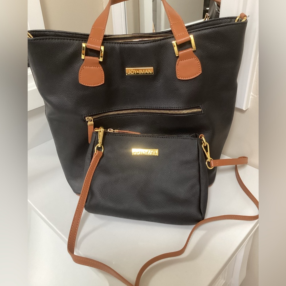 Joy & Iman black leather purse w/matching crossbody on the go bag.